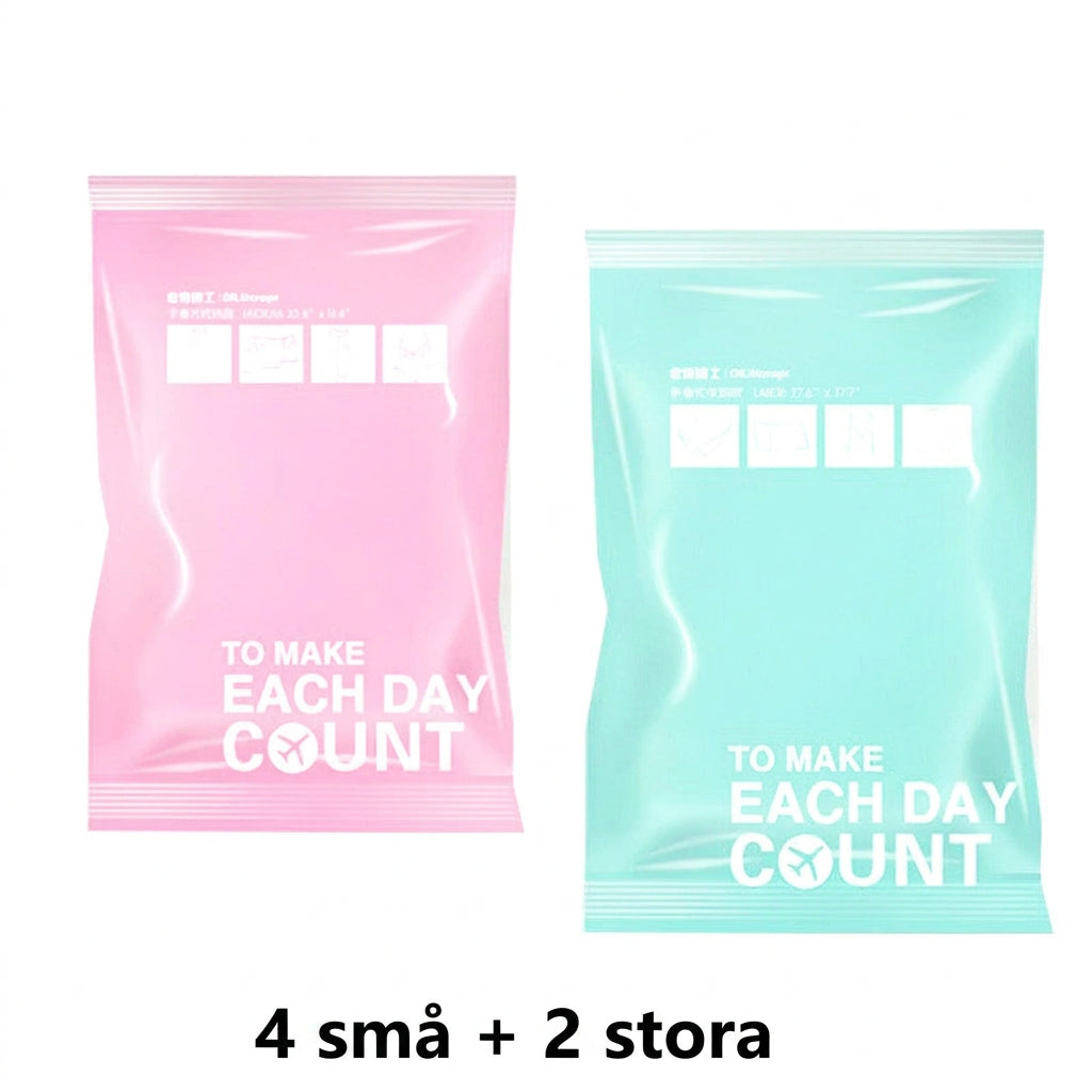 Rosa och gröna vakuumpåsar, 4 små och 2 stora
