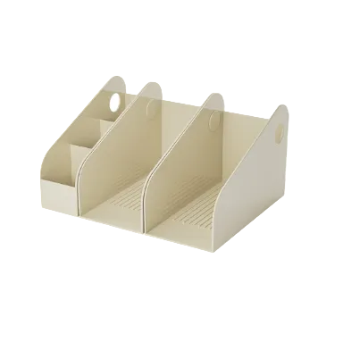 Beige skrivbordsförvaring med tre fack