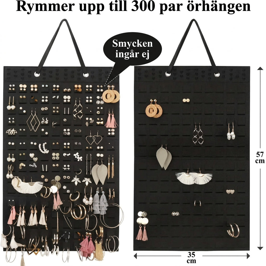 Svart smyckesförvaring som rymmer upp till 300 par örhängen