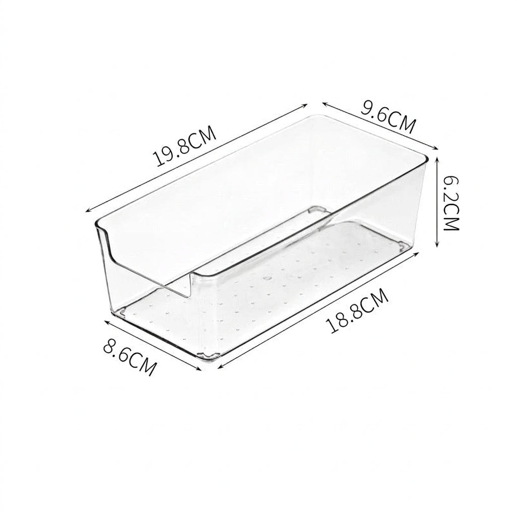 Smal genomskinlig förvaringslåda med mått 19,8 × 9,6 × 6,2 cm
