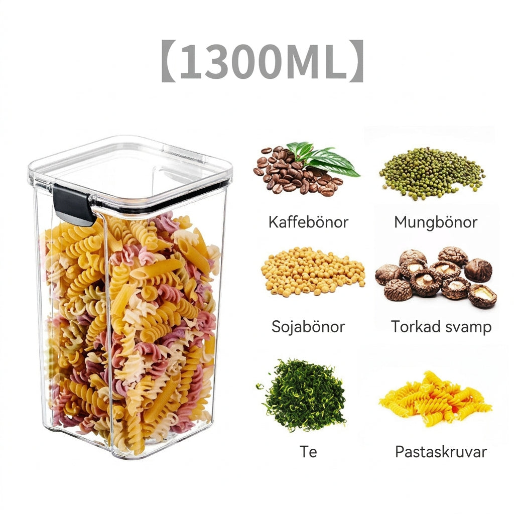 Lufttät förvaringsburk 1300 ml med pastaskruvar