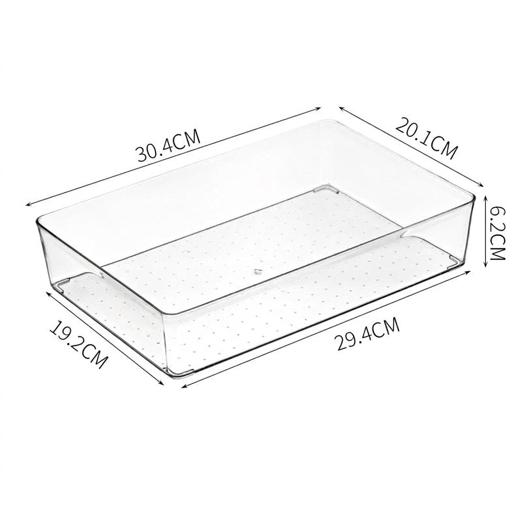 Stor genomskinlig förvaringslåda med mått 30,4 × 20,1 × 6,2 cm