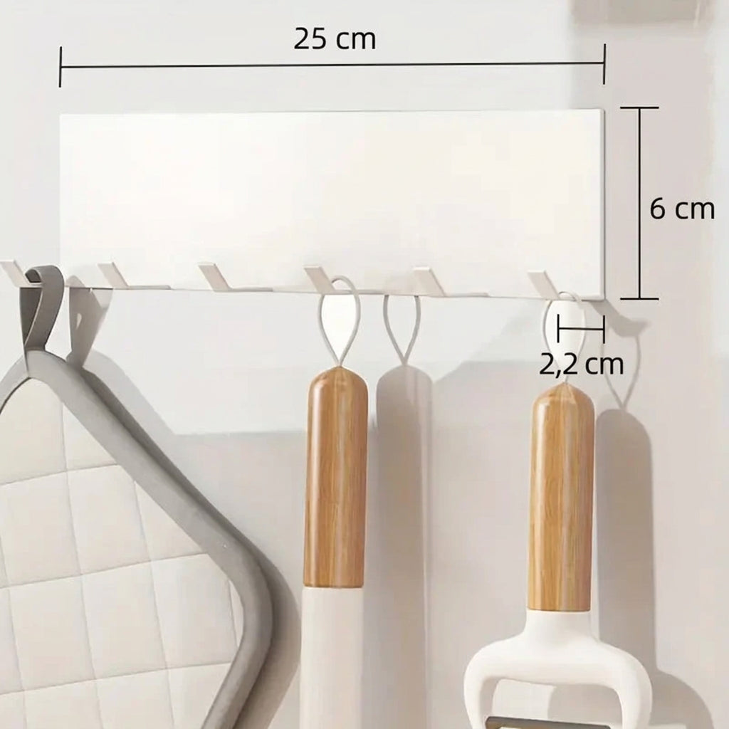 Vit magnetisk krokhylla med köksredskap, 25 × 6 cm