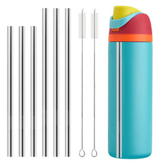 XZESH 6PCS Metal Straw Compatible With Owala FreeSip 24 oz 32 oz 40 oz Accessories With 2 Straw Cleaner Reusable Stainless Steel Straws Replacement for Owala Water Bottle