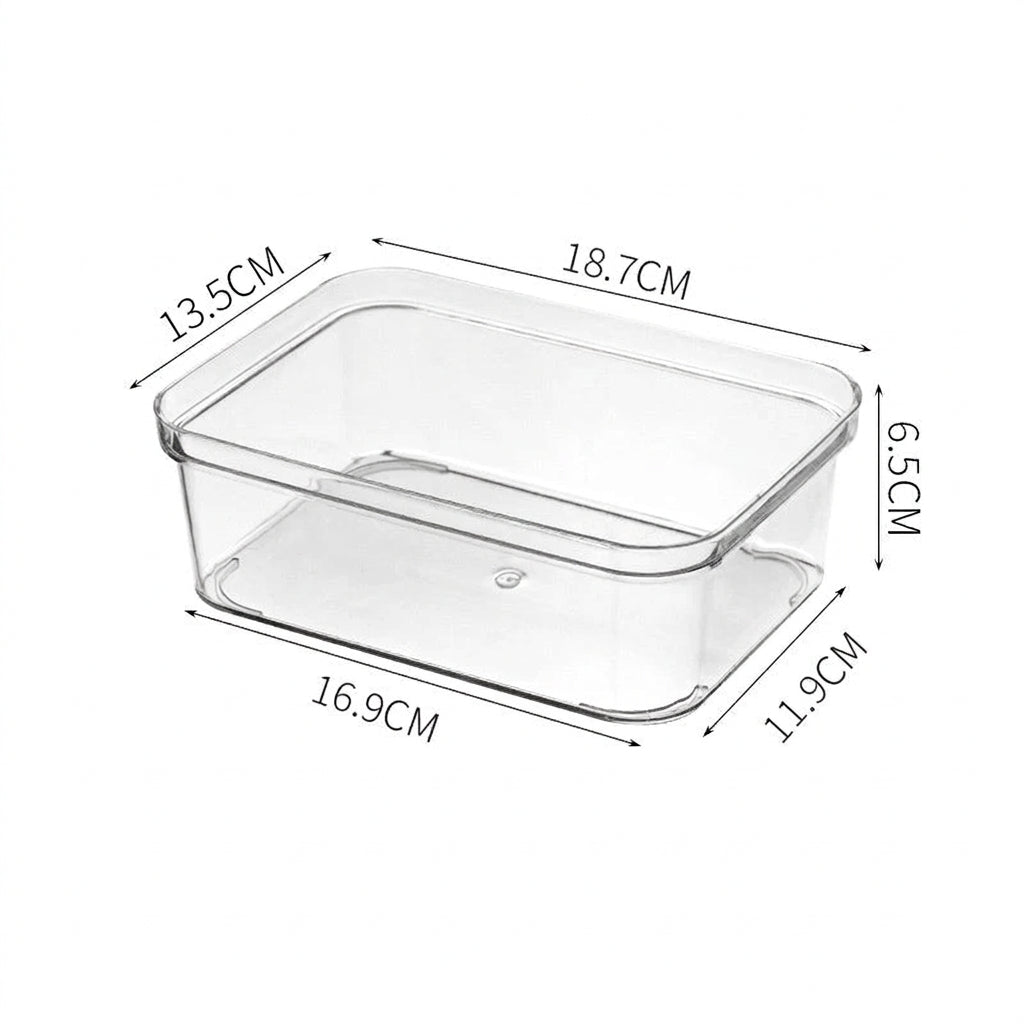 Genomskinlig förvaringslåda med mått 18,7 × 13,5 × 6,5 cm