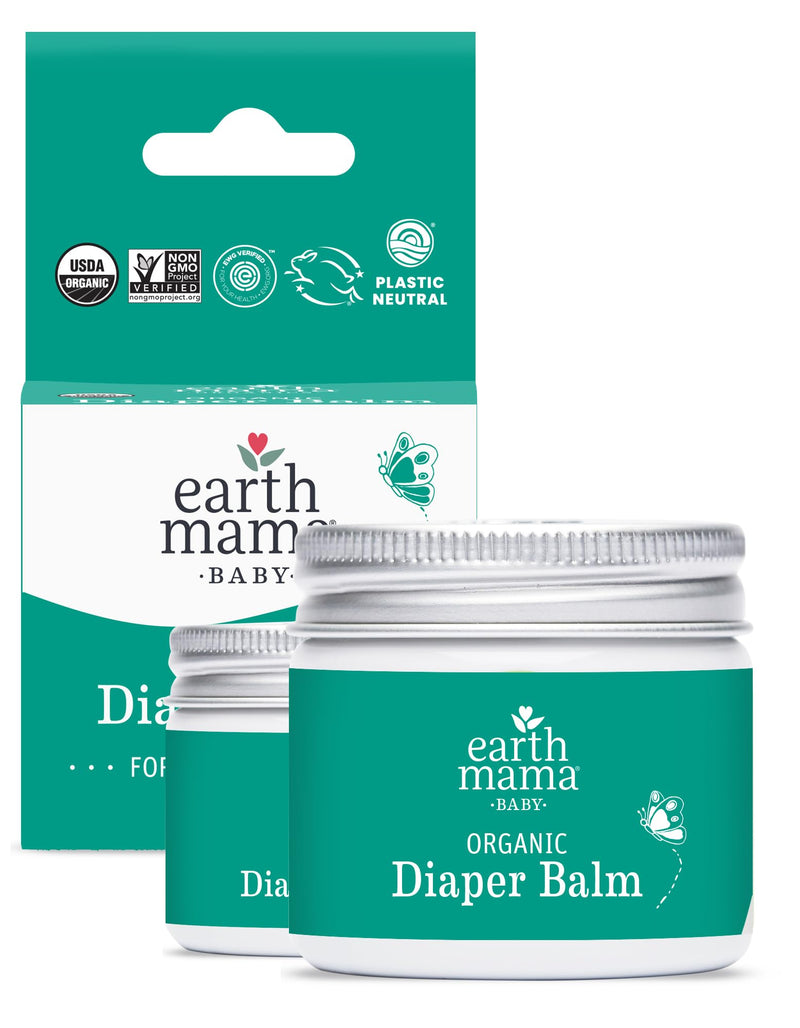 Earth Mama Organic Diaper Balm | Diaper Cream with Calendula | Calm Skin Baby Essentials for Diaper Bag |Multipurpose Baby Ointment 2-Fluid Ounce (2-Pack)