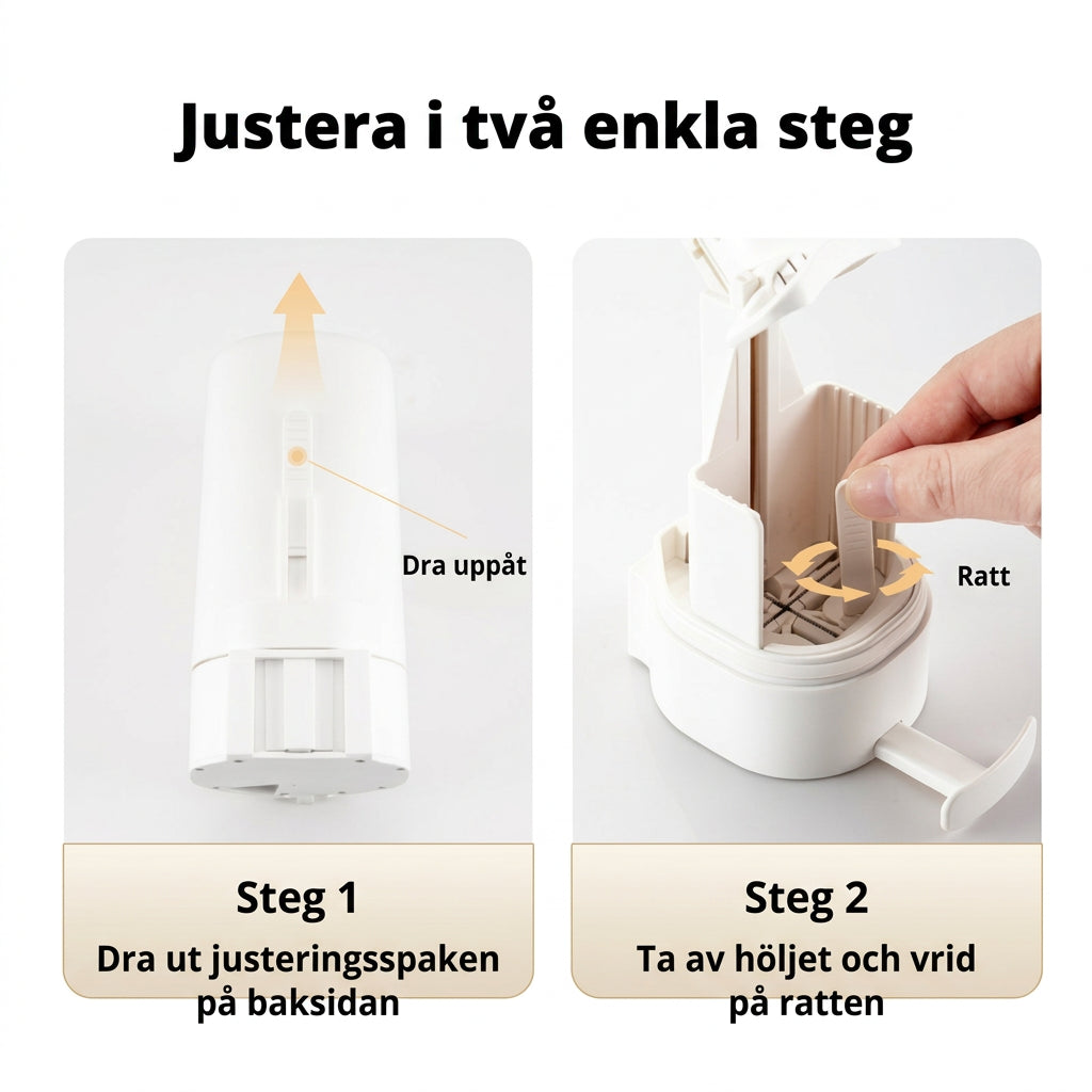 Två steg för att justera mängden tvål i tvålrivaren