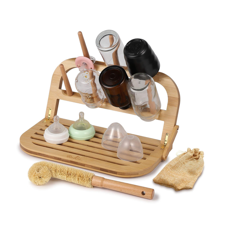 Bamboo Baby Bottle Drying Rack Baby Bottle drying Rack Space Saving Bottle Drying Rack Bamboo Baby Bottle Rack Dryer Baby Bottle Holder & Baby Bottle Dryer Rack Baby Bottle Brush and Drying Rack